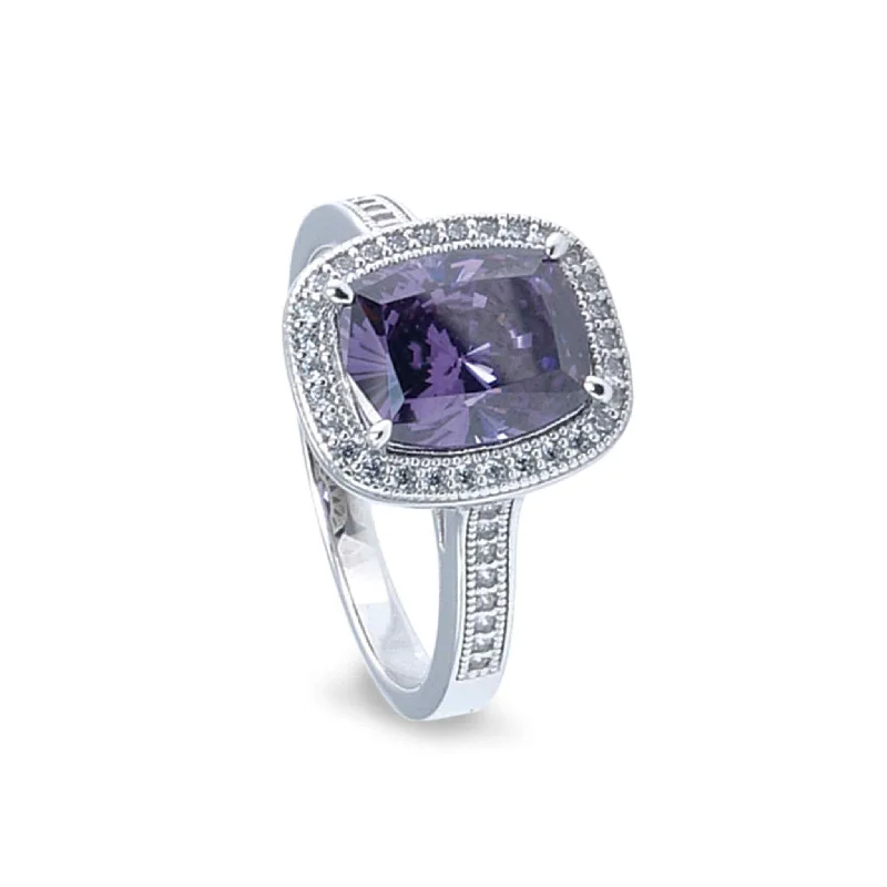 Trendy engagement rings for modern women-Women's Ring with Simulated Amethyst and Simulated Diamonds