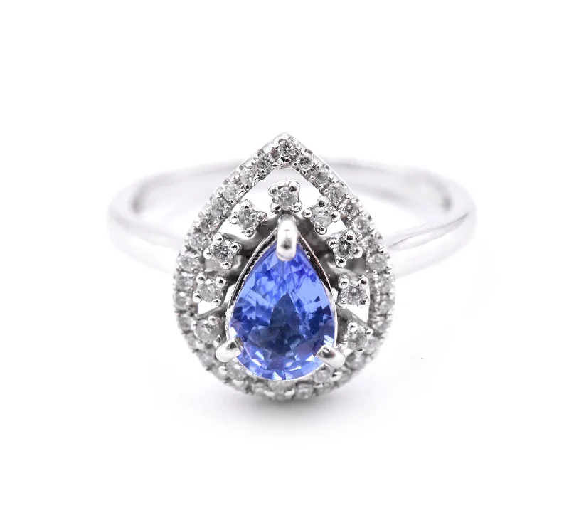 Engagement rings with halo of diamonds-14 Karat White Gold Tanzanite and Diamond Ring