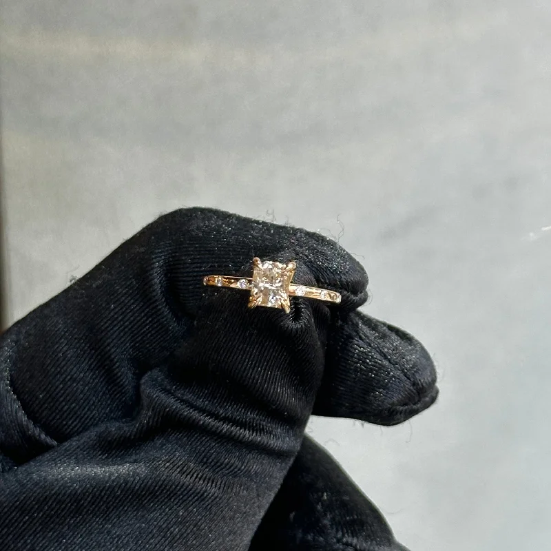 Engagement rings with intricate vintage details-1.04ct Center Radiant Cut Champagne Diamond Engagement Ring