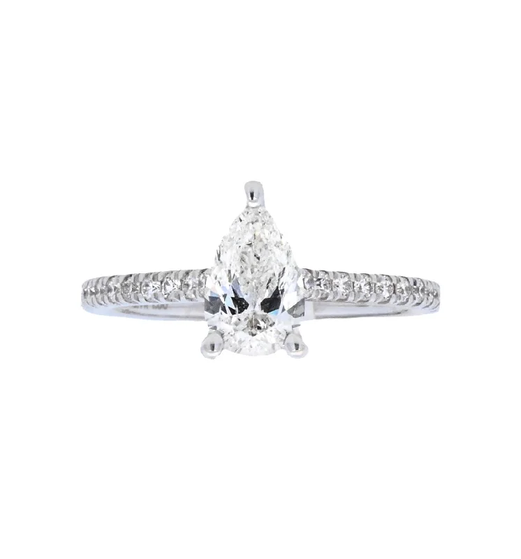 Engagement rings with round-cut diamonds-14K White Pear Diamond Solitaire Engagement Ring