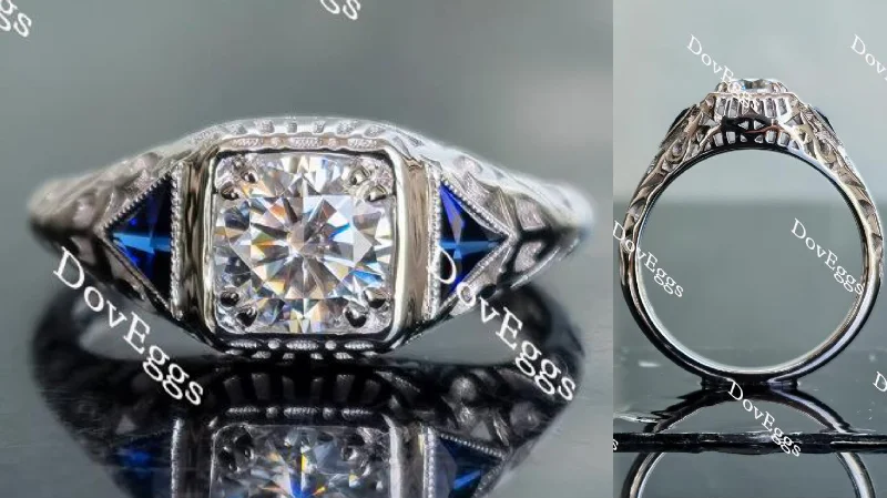 Unique engagement rings with unusual diamond shapes-Doveggs round side stones moissanite & colored gem engagement ring