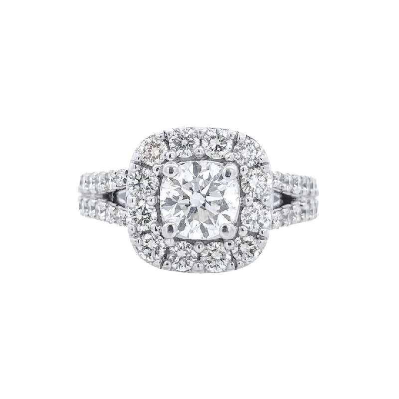 Engagement rings with classic diamond styles-14K White Round Diamond 0.90Ct Halo Engagement Ring