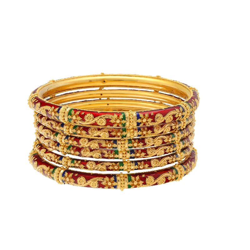 Statement bangle bracelets for women-22K Yellow Gold Meenakari Pipe Bangle Set of 6 (93.2gm)