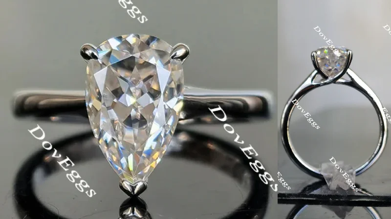 Engagement rings for women with intricate details-Doveggs pear solitaire moissanite engagement ring for women