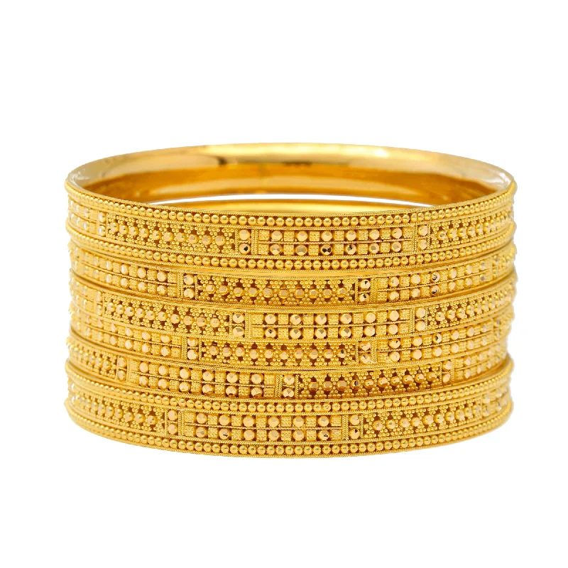 Sparkling diamond bracelets for women-22K Yellow Gold Filigree Bangle Set of 6 (90.8gm)