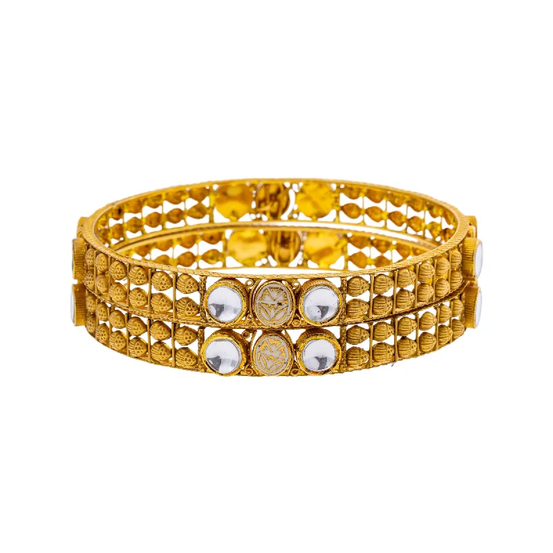 Gold-plated bracelets for ladies-22K Yellow Gold & Kundan Bangle Set of 2 in Size 2.6 (33.2gm)