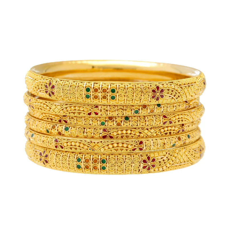 Luxury pearl bangles for special occasions-22K Yellow Gold & Enamel Bangle Set of 6 (92.7gm)