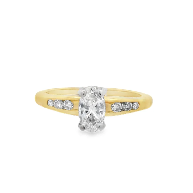 Classic gold engagement rings for women-18K Two- Tone Oval Diamond Solitaire Engagement Ring