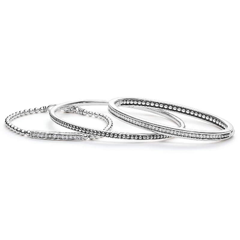 Fashionable charm bracelets for fashion-Caviar Spark Silver and Diamond Bangle Gift Set