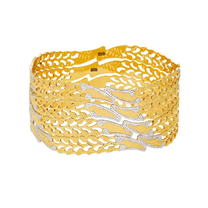 Classic silver bangles for daily wear-22K Yellow & White Gold Bangle Set of 4 (71.9gm)