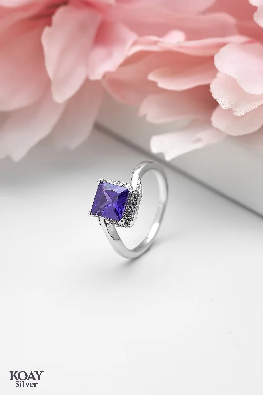 Fashionable ladies rings with pearls-Purple Zircon Square Ring