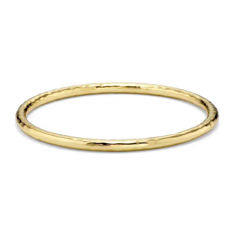 Trendy ladies bangles with stones-Medium Hammered Bangle in 18K Gold