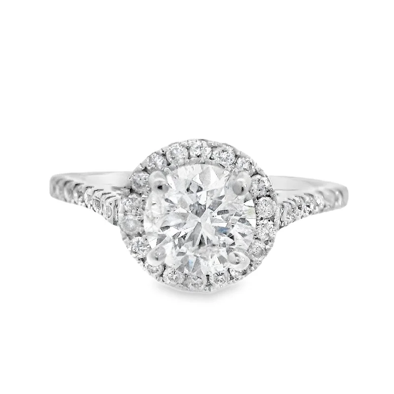 Vintage-style engagement rings with colored diamonds-14K White Round Diamond 1.00Ct Halo Engagement Ring