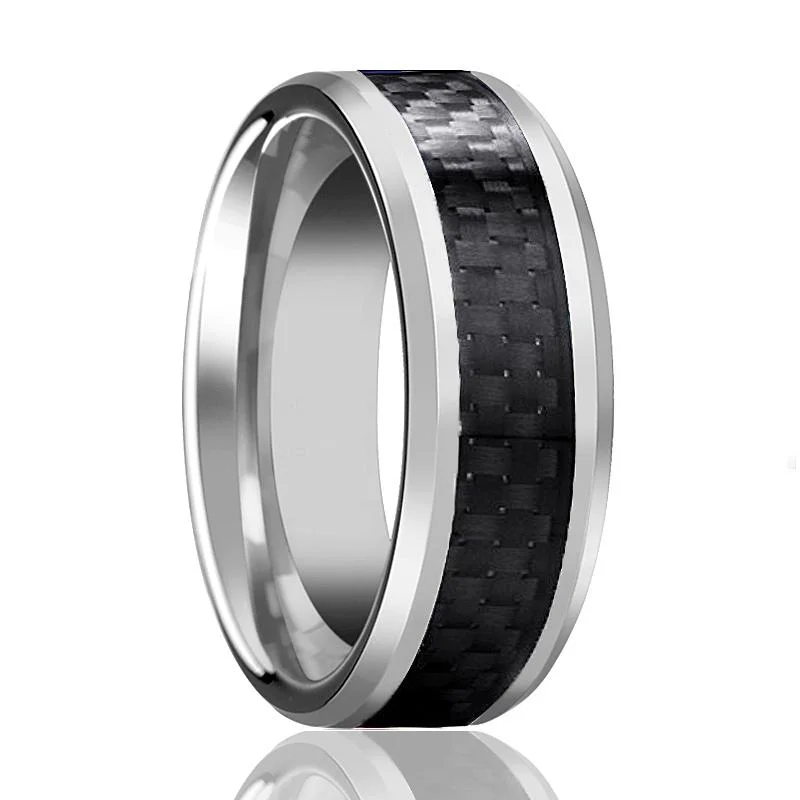 Large diamond ladies rings-HERALD | Tungsten Ring Black Carbon Fiber Inlay