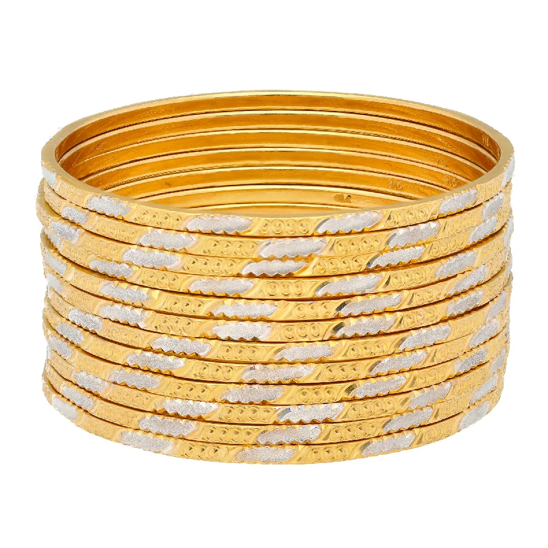 Handcrafted ladies bracelets with stones-22K Yellow & White Gold Bangle Set of 12 (217.8gm)