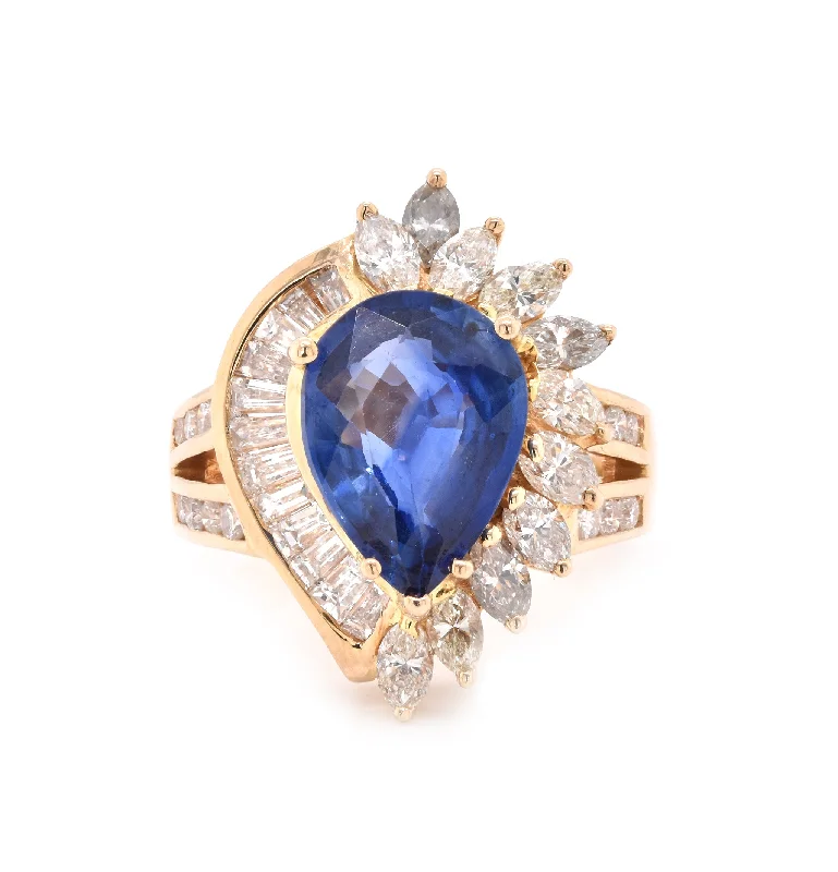 Beautiful vintage engagement rings-14 Karat Yellow Gold Sapphire and Diamond Cocktail Ring