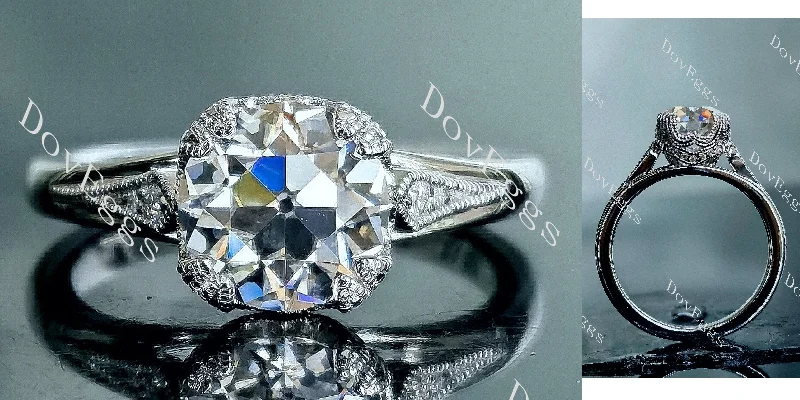 Engagement rings with halo setting for women-Doveggs round art deco moissanite engagement ring