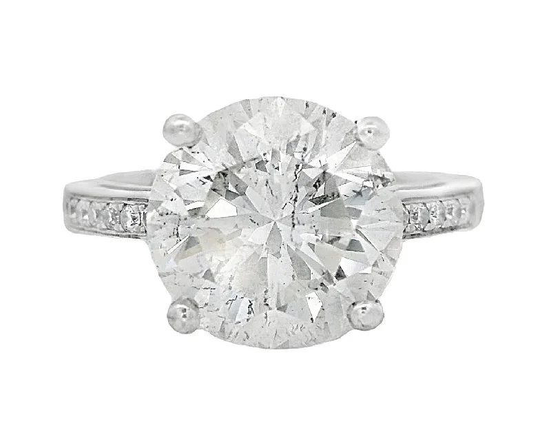 Sparkling engagement rings with diamonds-18K White Round Diamond 4.02Ct Solitaire Engagement Ring