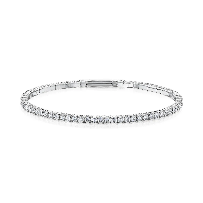 Elegant silver bracelets with diamonds-Flexible Eternity Bangle