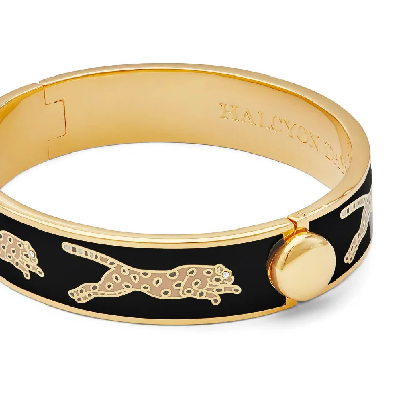 Sparkling diamond bracelets for women-Halcyon Days Leopard Bangle - Black & Gold