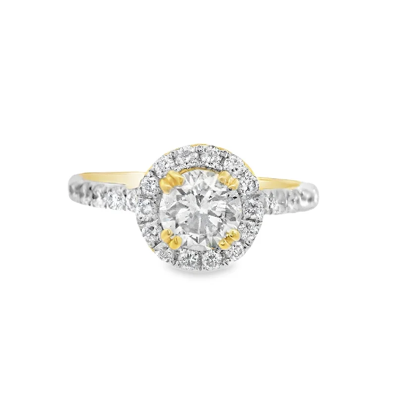 Engagement rings with cushion-cut diamonds-14K Yellow Round Diamond 0.53Ct Halo Engagement Ring