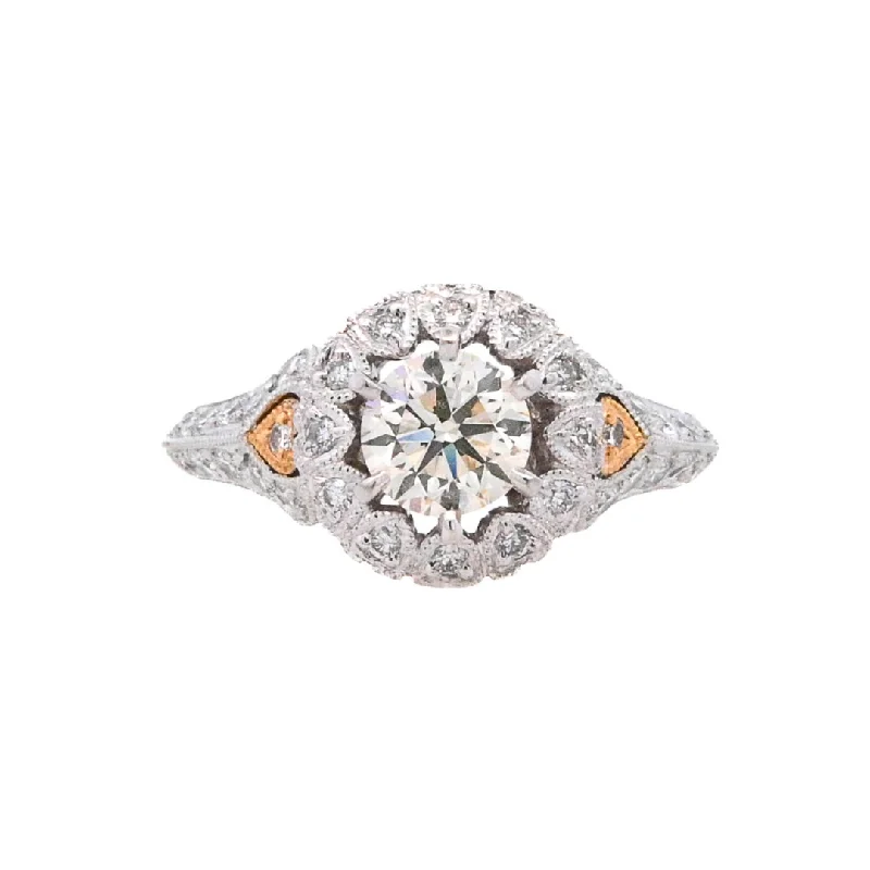 Unique engagement rings with gemstones-18K Two- Tone Round Diamond 0.78Ct Vintage Engagement Ring