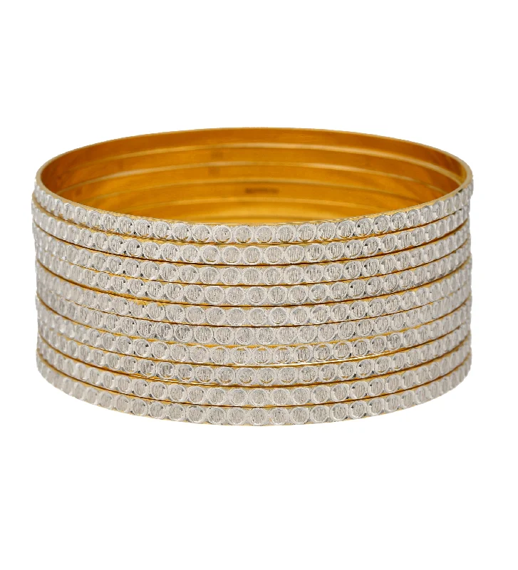 Large statement bracelets for women-22K Yellow & White Gold Bangle Set of 10 (109.4gm)