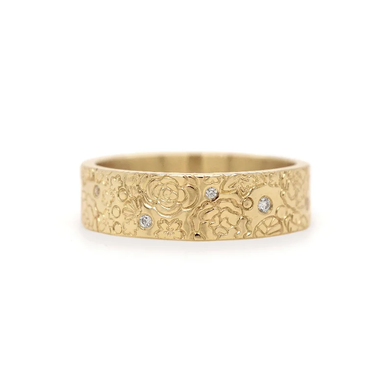 Modern engagement rings with intricate designs-Boutique Stamped with Natural Diamonds in 14K Recycled Gold Ring