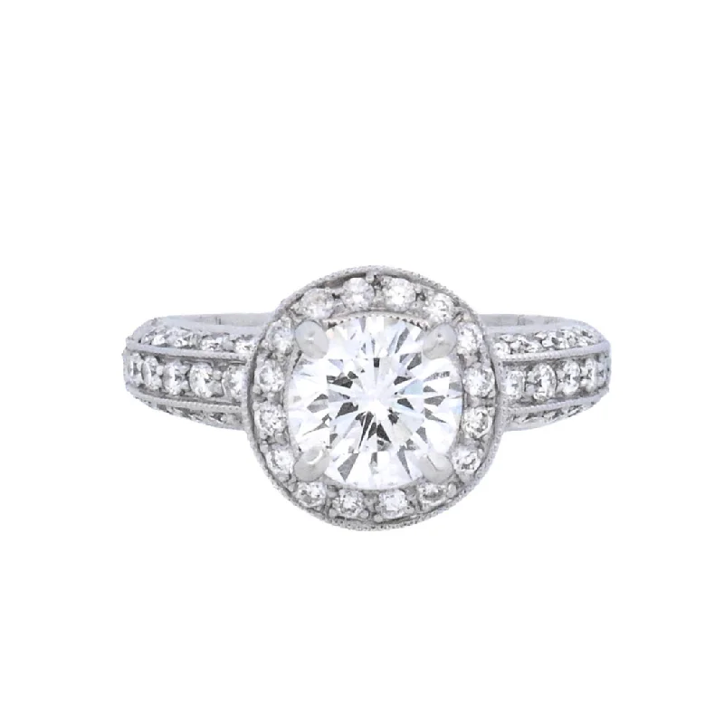 Engagement rings with intricate vintage details-18K White Round Diamond 1.07Ct Halo Engagement Ring