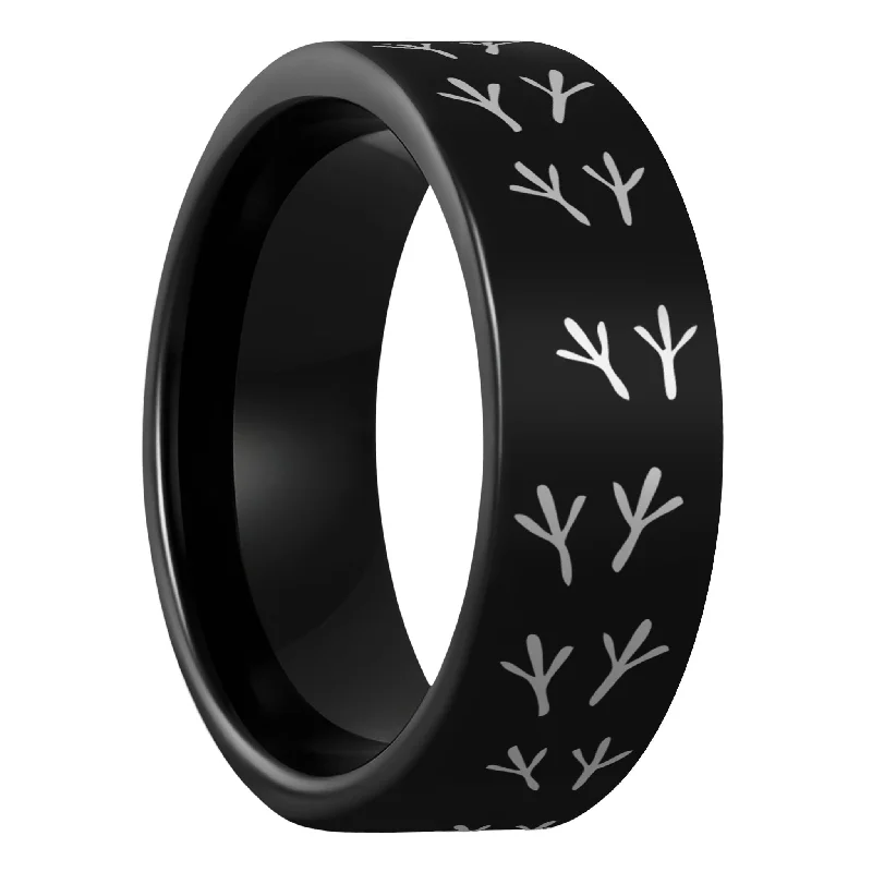 High-quality ladies rings for weddings-Bird Tracks Black Tungsten Men's Wedding Band