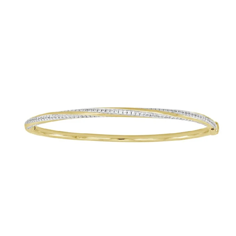 Gold-plated bracelets for ladies-LADIES BANGLE 1.00CT ROUND DIAMOND 14K WHITE GOLD