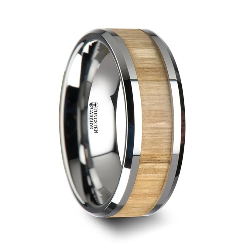 Ethically sourced diamond ladies rings-Tungsten Men's Wedding Band with Ash Wood Inlay