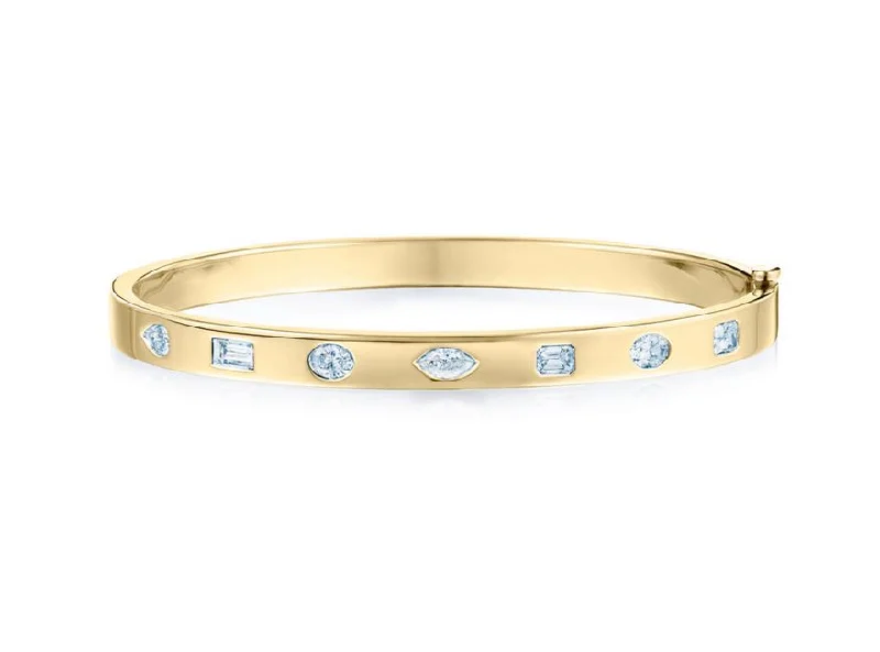 Simple gold bracelets for women-Slim Bangle with Fancy Shape Diamonds