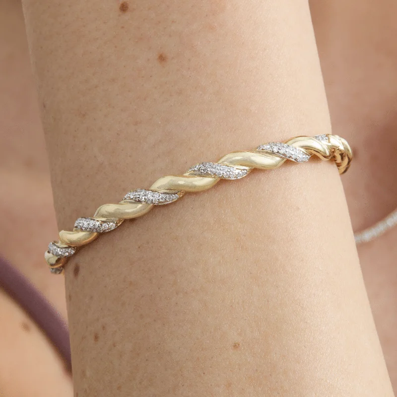 Gold-plated bracelets for ladies-Diamond Twist Rope Bangle, Ailin