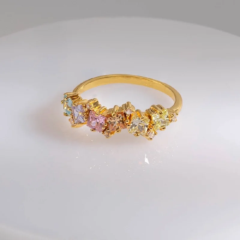 Wedding ladies rings with diamonds-Rainbow Gem Gold Ring