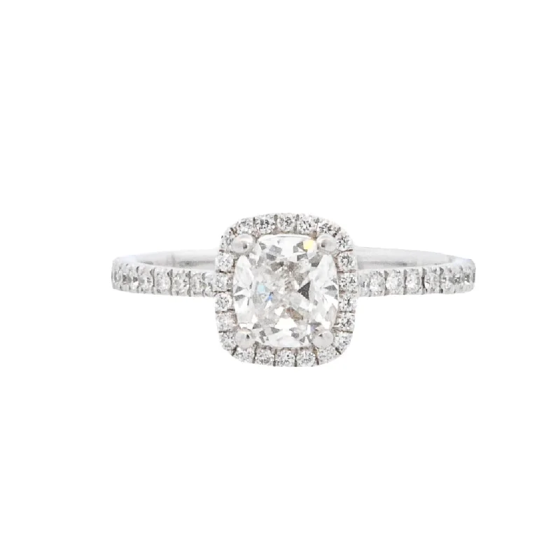 Unique engagement rings with unusual diamond shapes-14K White Cushion Diamond 0.80Ct Halo Engagement Ring