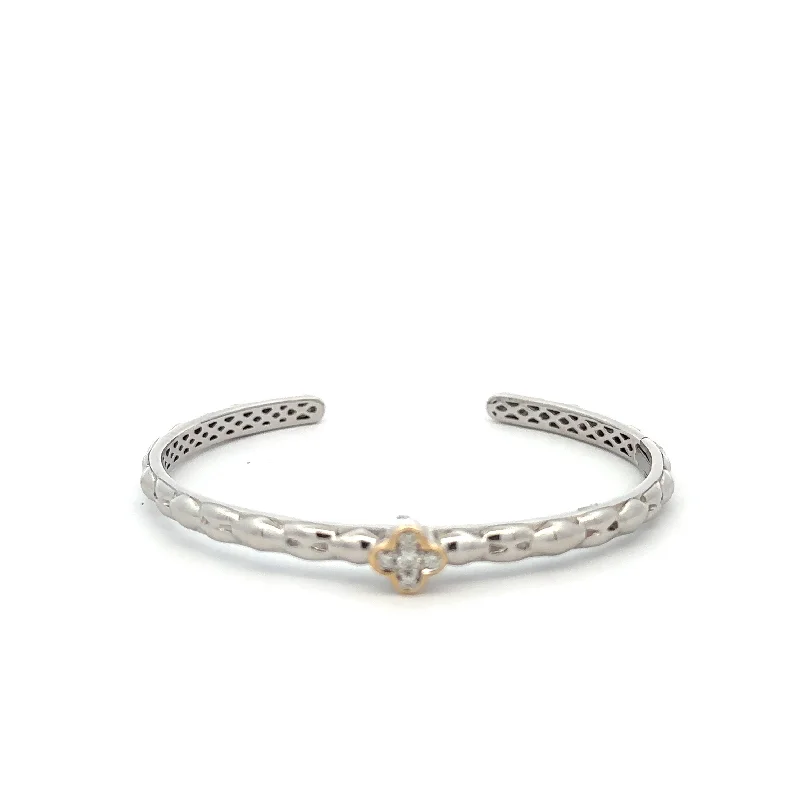 Diamond ladies bracelets for formal wear-Sterling Silver Hinged Diamond Bangle