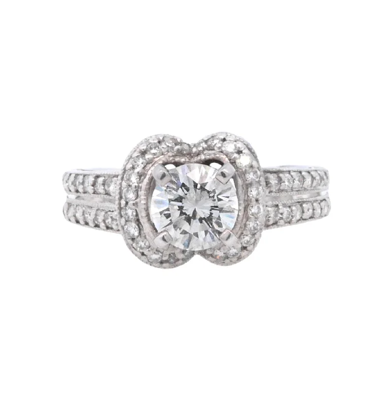 Engagement rings with double band design-14K White Round Diamond 1.00Ct Halo Engagement Ring