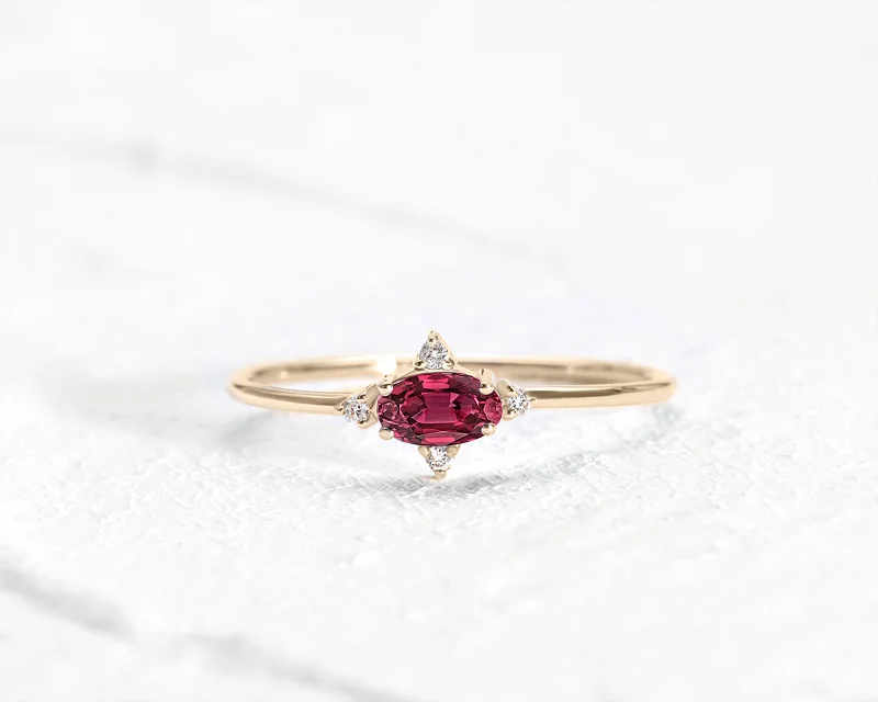 Engagement rings with diamond pavé-Halo Setting Oval cut Ruby with Diamond Ring in 14K Yellow Solid Gold,Straight Shank Engagement Ring