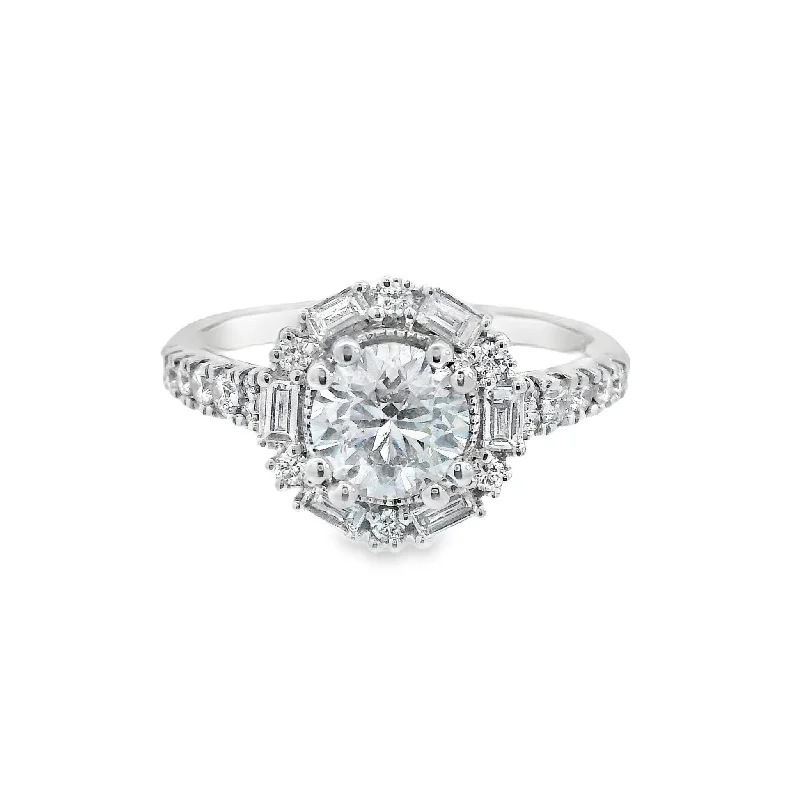 Luxurious engagement rings with oval diamonds-14K White Round Diamond 1.00Ct Halo Engagement Ring