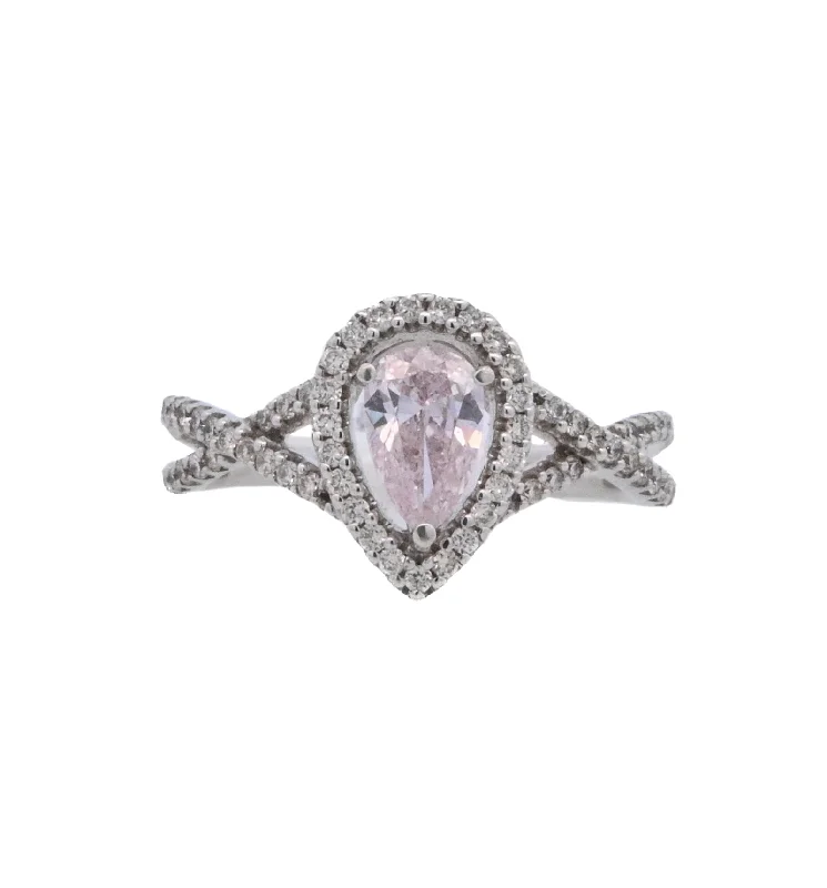 Trendy engagement rings with unique settings-14K White Pear Diamond 0.59Ct Halo Engagement Ring