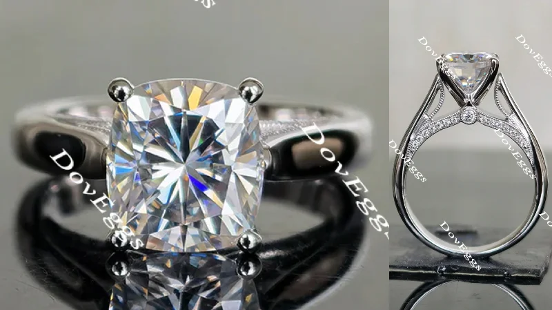 Simple solitaire diamond engagement rings-Doveggs cushion solitaire moissanite engagement ring