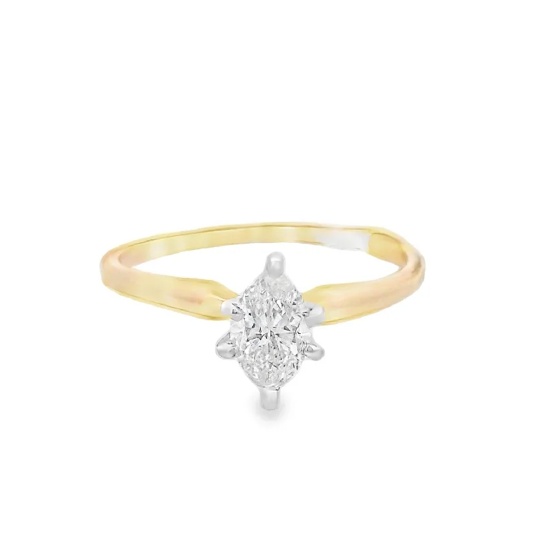 White gold engagement rings with diamonds-14K Yellow Marquise Diamond 0.60Ct Solitaire Engagement Ring