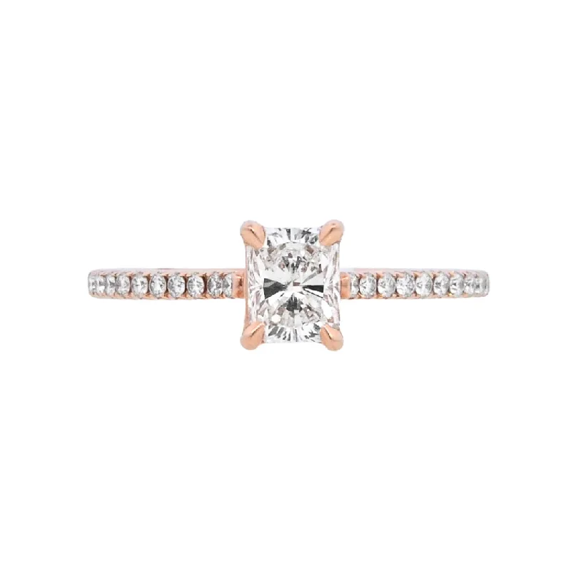 Engagement rings with halo of diamonds-14K Rose Radiant Diamond 0.75Ct Solitaire Engagement Ring