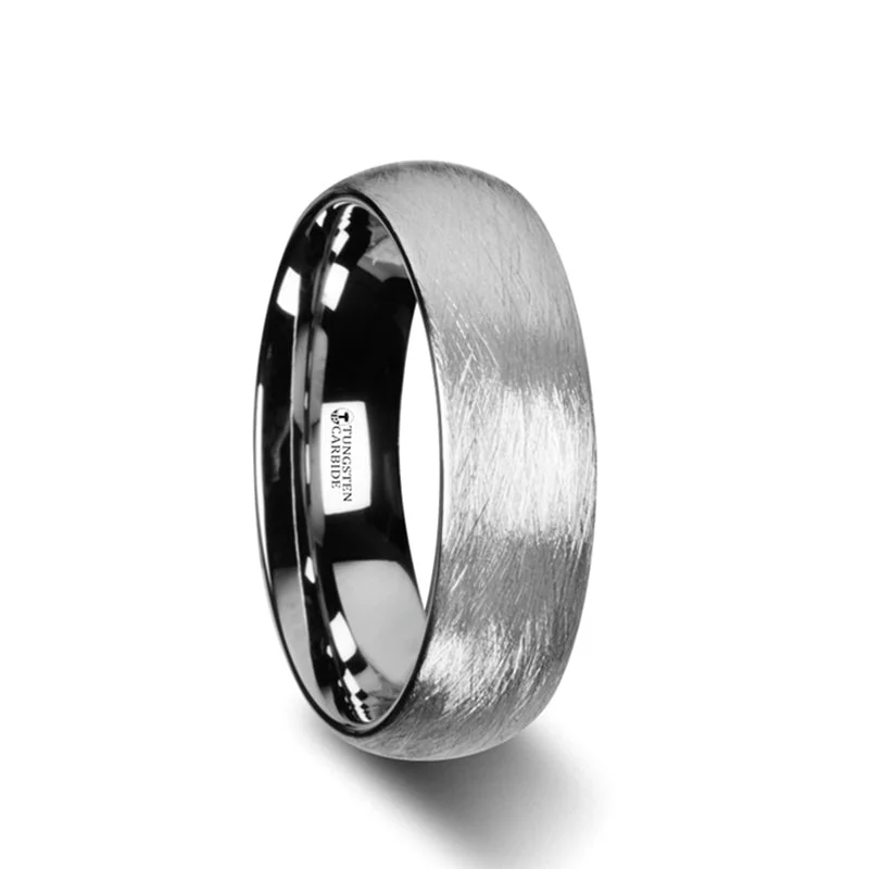 Geometric ladies rings for fashion-Wire Brushed Tungsten Men's Wedding Band