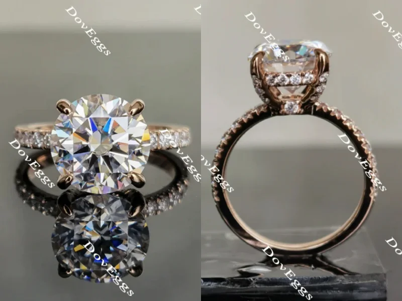 Engagement rings with three-stone design-Doveggs round eternity pave moissanite engagement ring