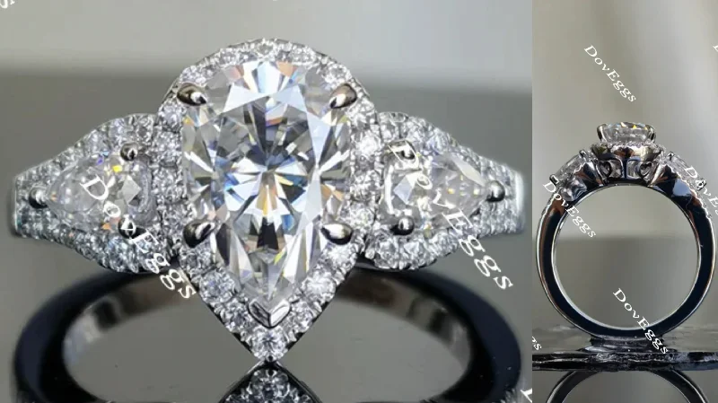 Designer engagement rings for women-Doveggs side stones art deco halo moissanite engagement ring