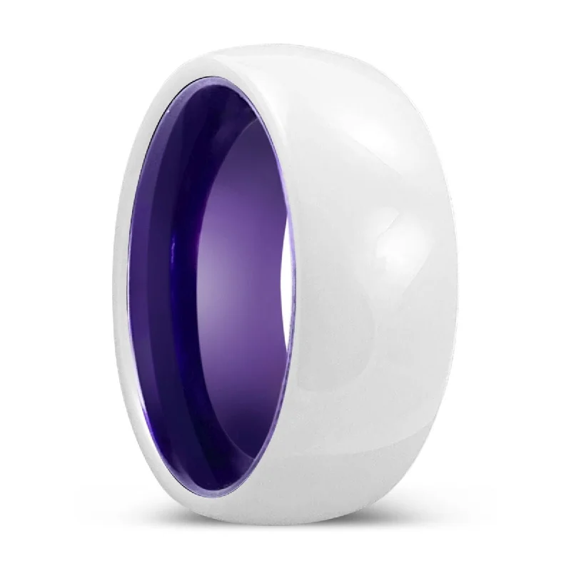 Statement rings for bold women-SHIMMER | Purple Ring, White Ceramic Ring, Domed