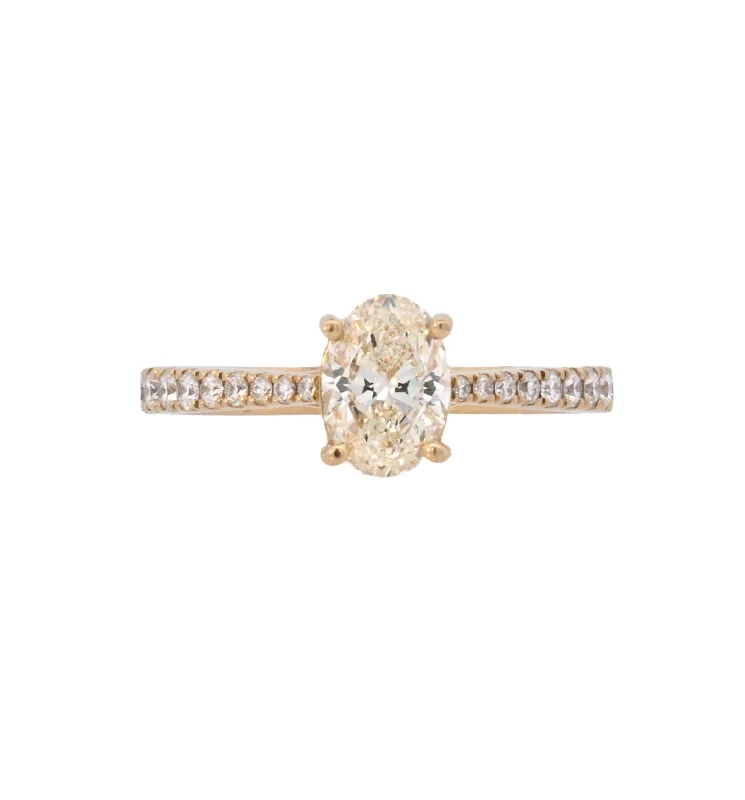 Engagement rings with vintage diamonds-18K Yellow Oval Diamond 0.90Ct Solitaire Engagement Ring