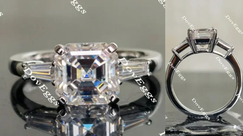 Engagement rings with multi-stone settings-Doveggs asscher three-stone moissanite engagement ring for women